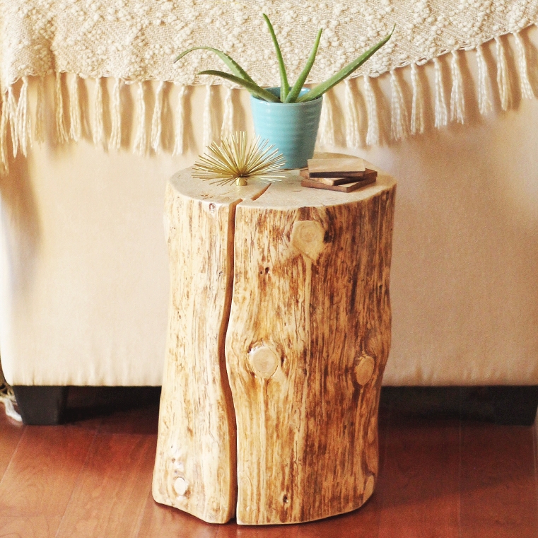 Side Table Natural Log Shape with Vertical Crack Texture