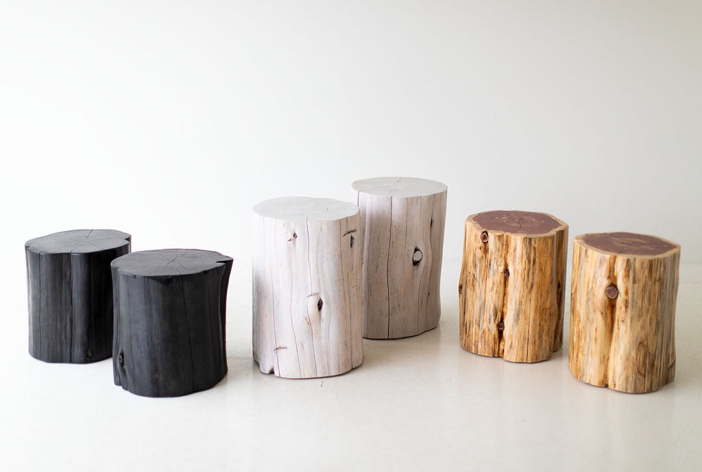 Side Table Tree Stump Design Matte Black Organic Shape