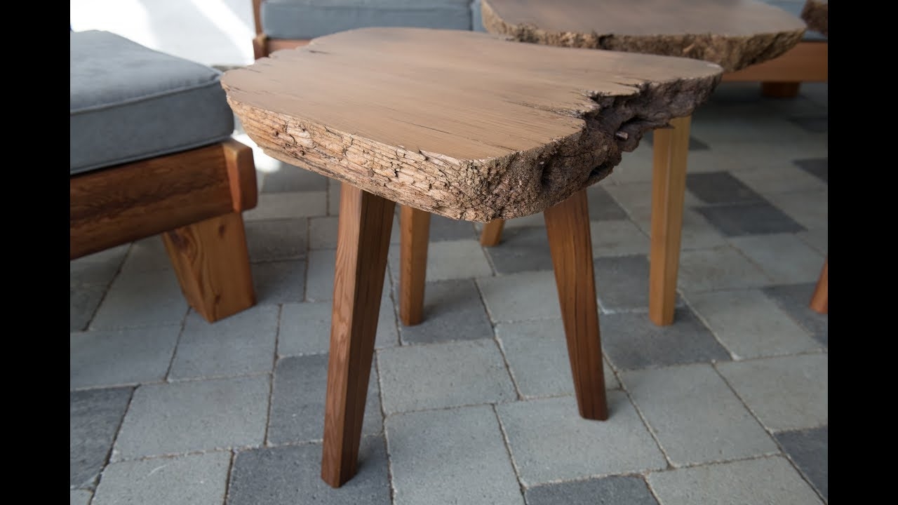 Side Table with Thick Slab Top and Rustic Tapered Legs