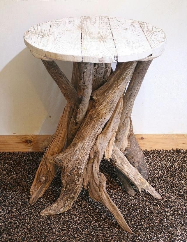 Side Table with Whitewashed Top and Sculptural Branch Base