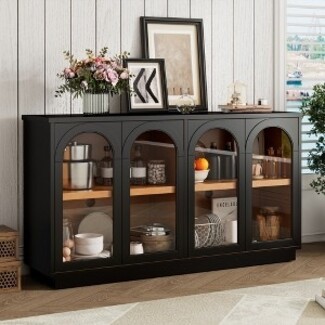 Sideboard: Arched Glass Doors Modern Boho Credenza
