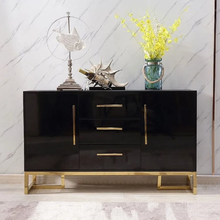 Sideboard: Asymmetric Hardware and Glossy Lacquer Buffet