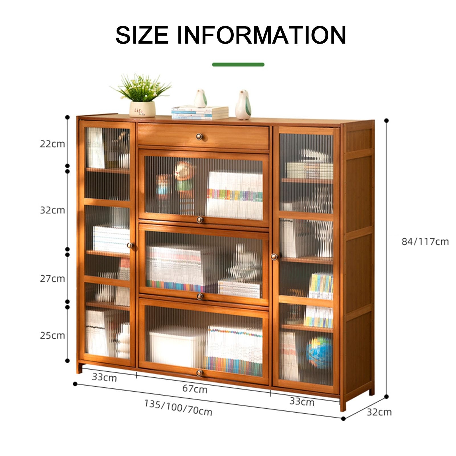 Sideboard Bookshelf: Fluted Glass Credenza with Slim Depth
