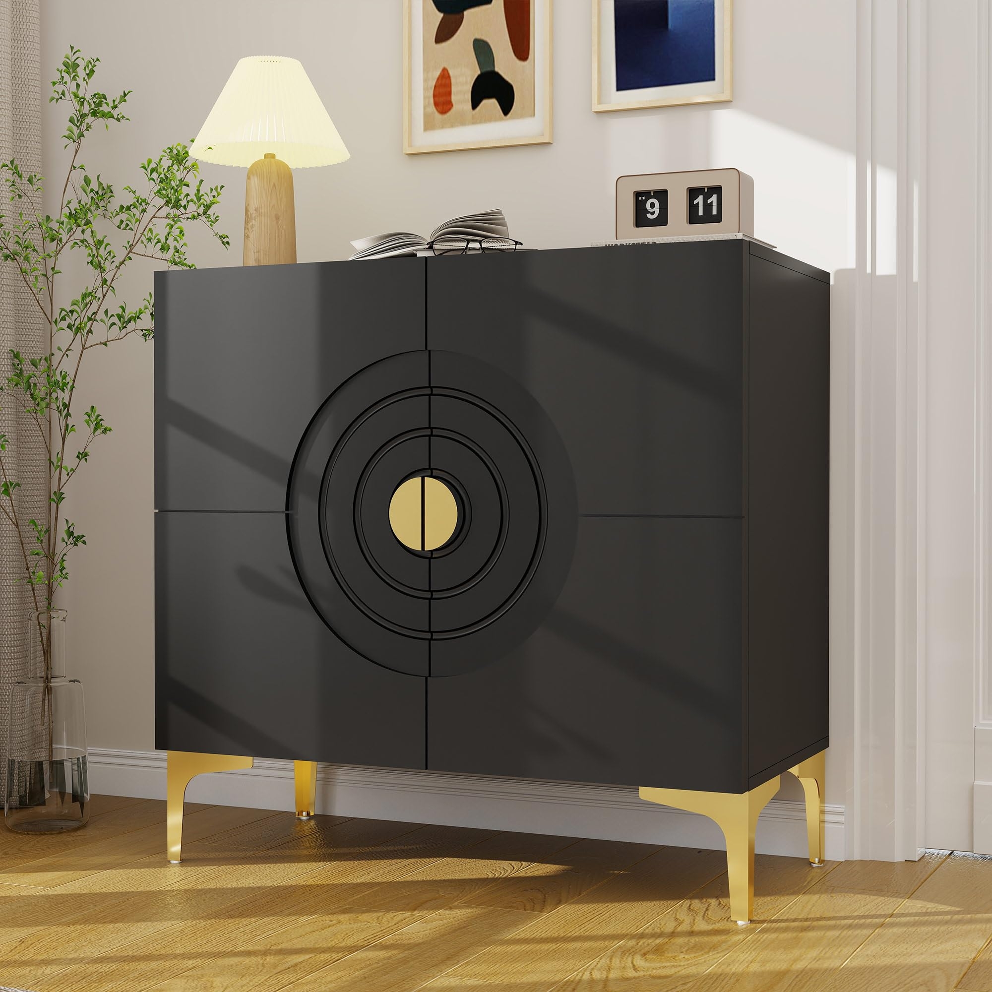 Sideboard Buffet: Circular Relief & Art Deco Storage Cabinet