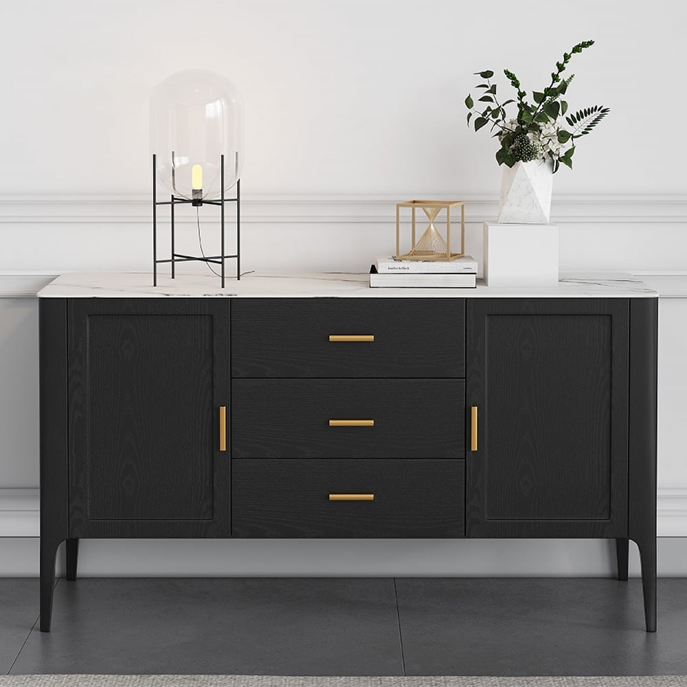 Sideboard Buffet: Stone Like Top & Black Sideboard Stone Top