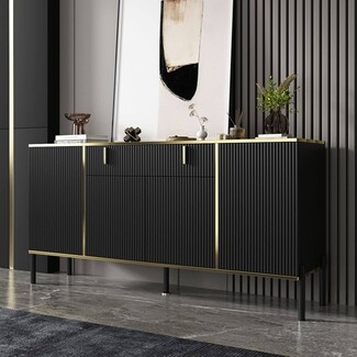 Sideboard Buffet: Vertical Fluted Gold Trim Buffet Cabinet