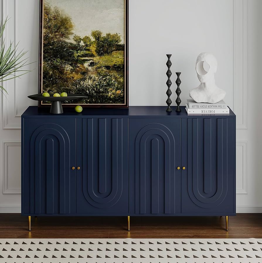 Sideboard Buffet with Arch Relief Doors and Navy Finish
