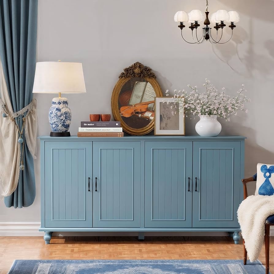 Sideboard Buffet with Slate Blue Finish and Beadboard