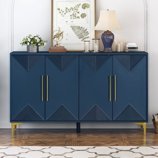 Sideboard Buffet with Triangular Pattern Doors and Gold