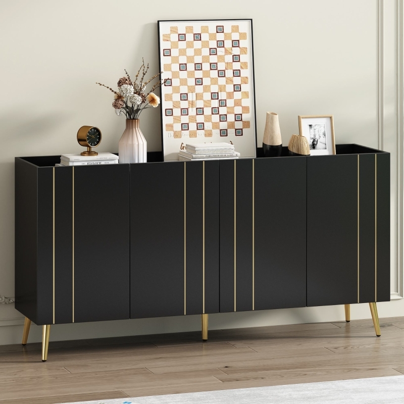 Sideboard Cabinet: Five Leg Base & Vertical Gold Line Storage