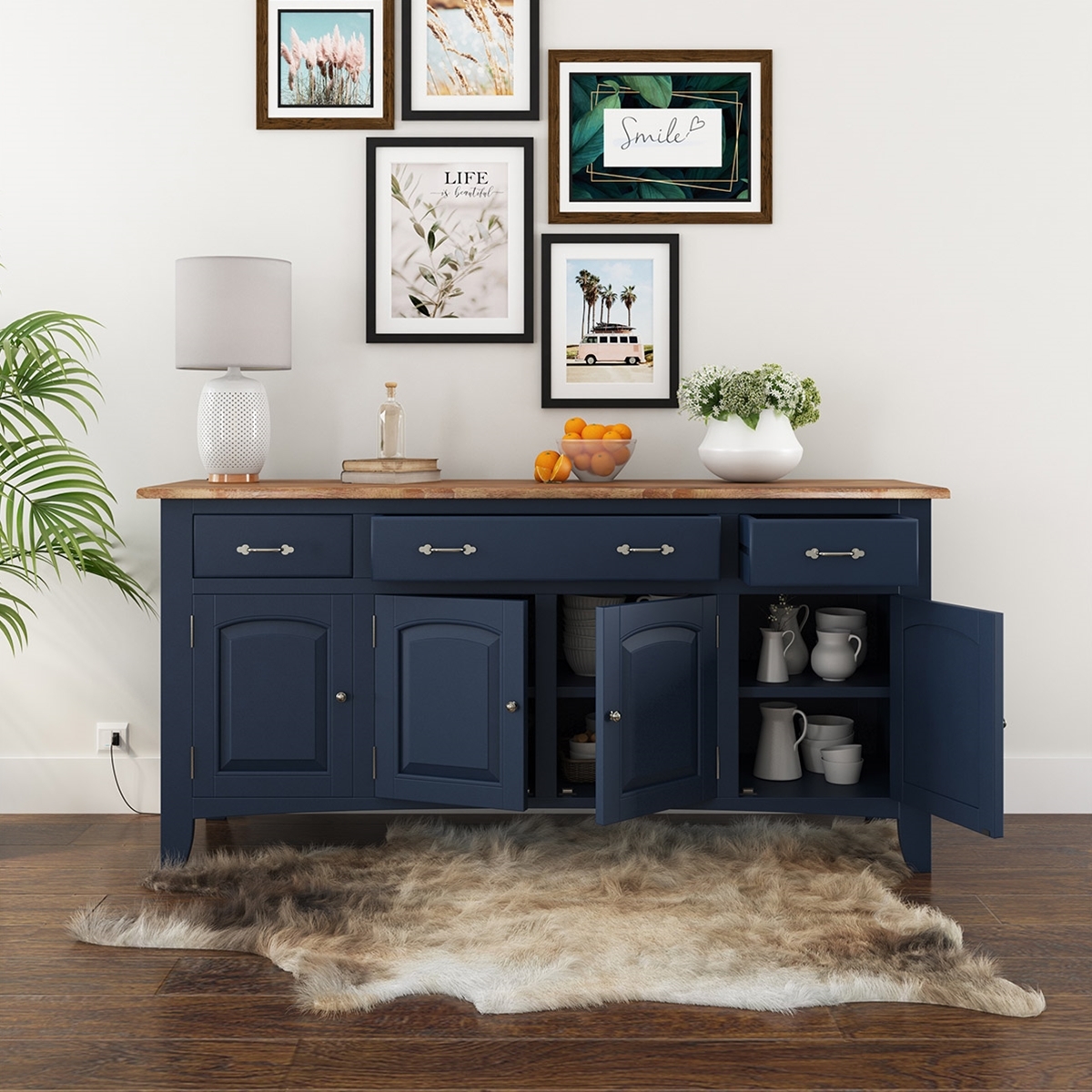 Sideboard Cabinet with Two Tone Finish and Honey Wood