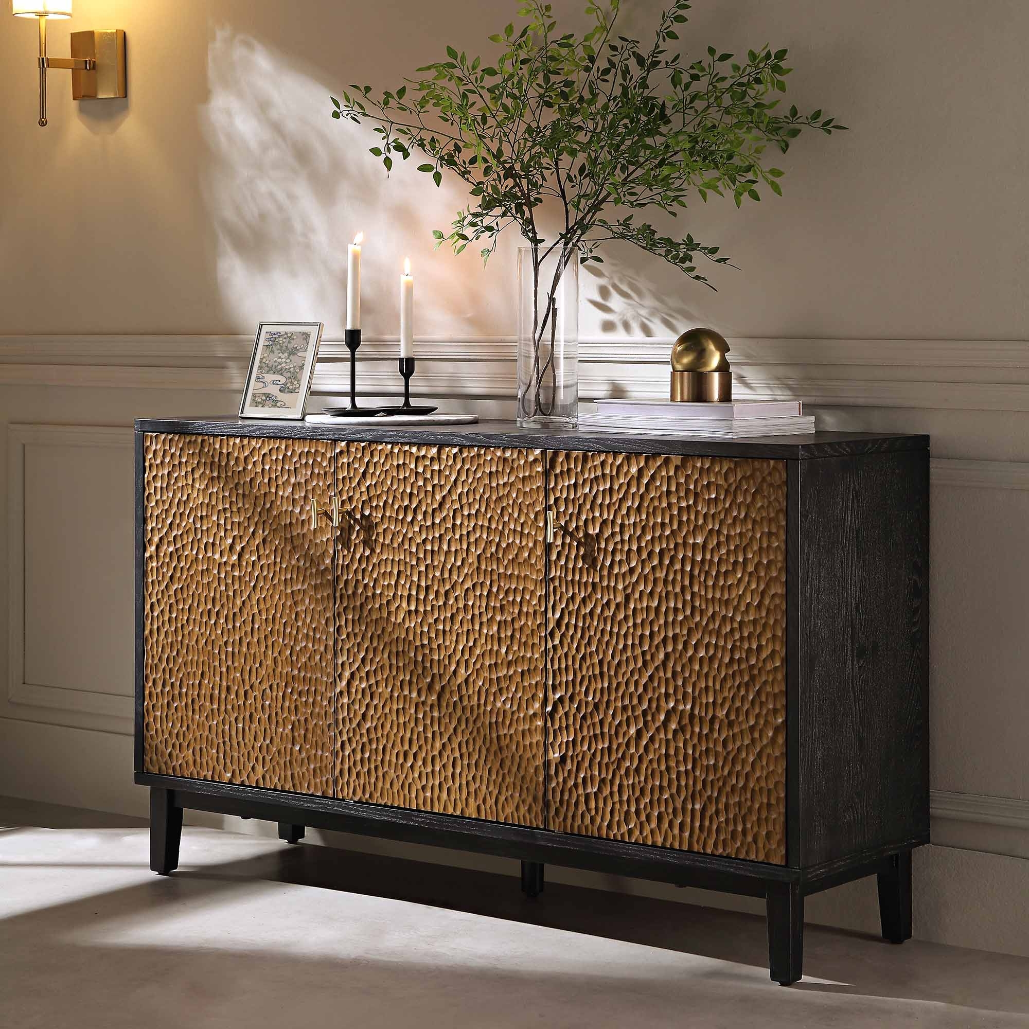 Sideboard: Chip Carved Doors & Antique Bronze and Black Buffet
