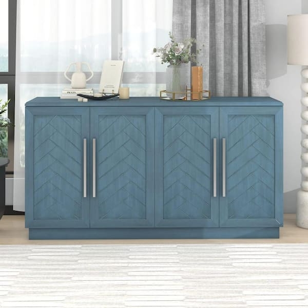 Sideboard in Antique Blue with Chevron Pattern Doors