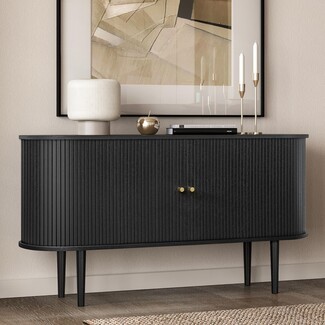 Sideboard: Slatted Curved Ends Mid-Century Credenza
