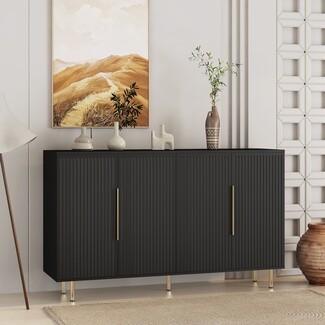 Sideboard: Vertical Gold Hardware Contemporary Buffet Cabinet