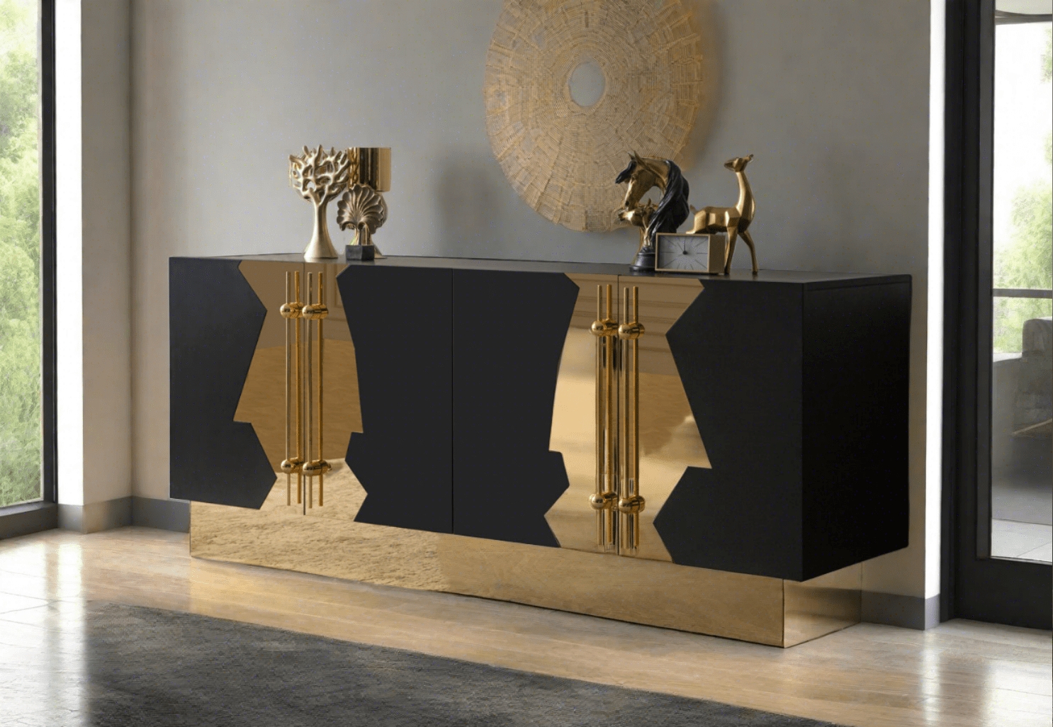Sideboard: Vertical Rod Handles & Luxury Geometric Credenza
