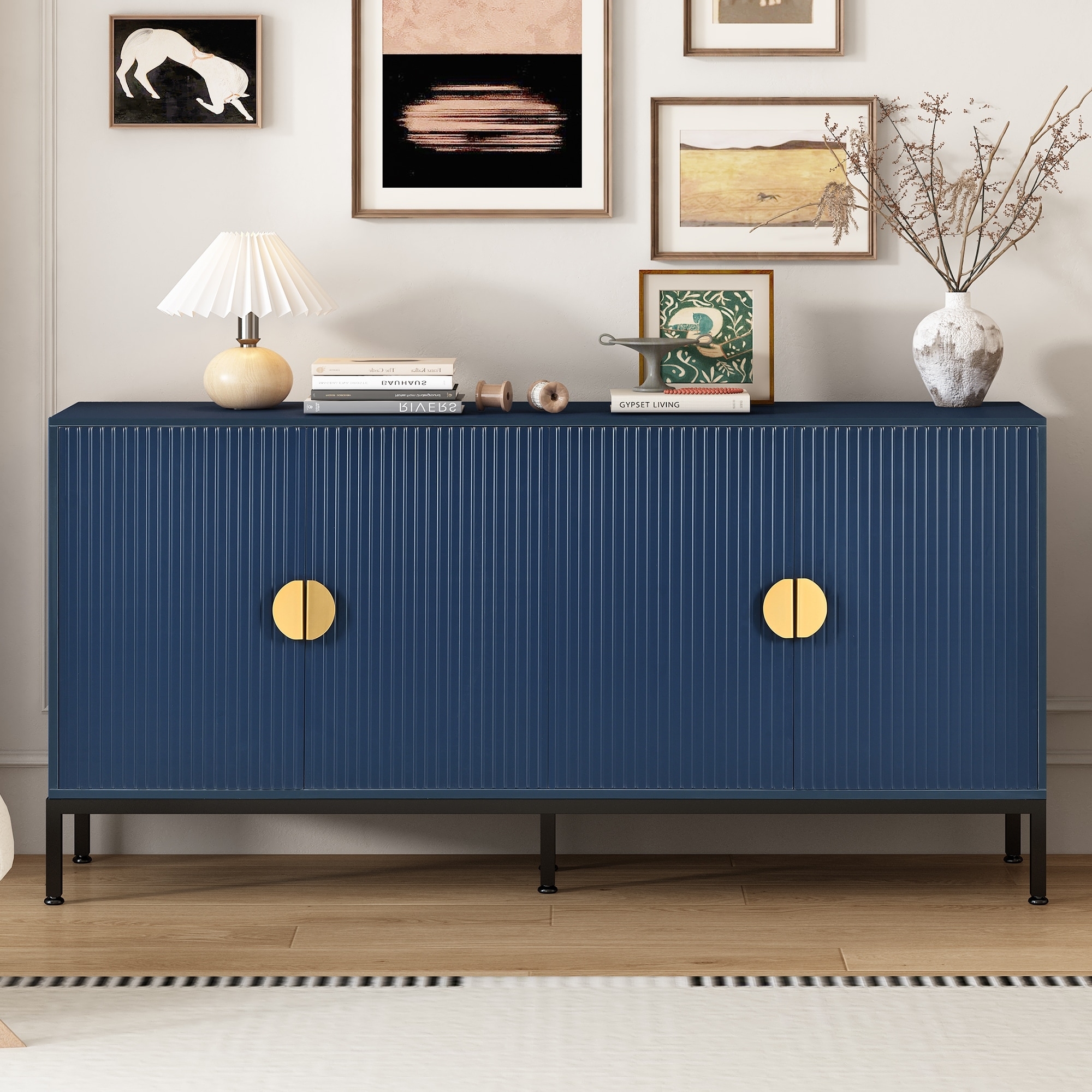 Sideboard with Fluted Doors and Semi-Circular Handles