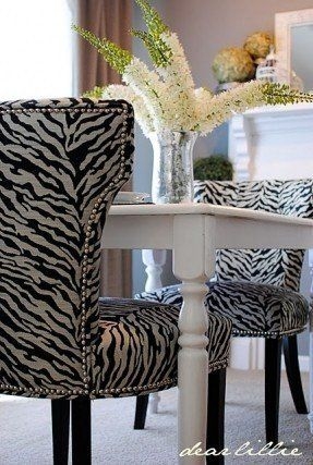 Silver Studded Zebra Dining Chair with Turned Legs