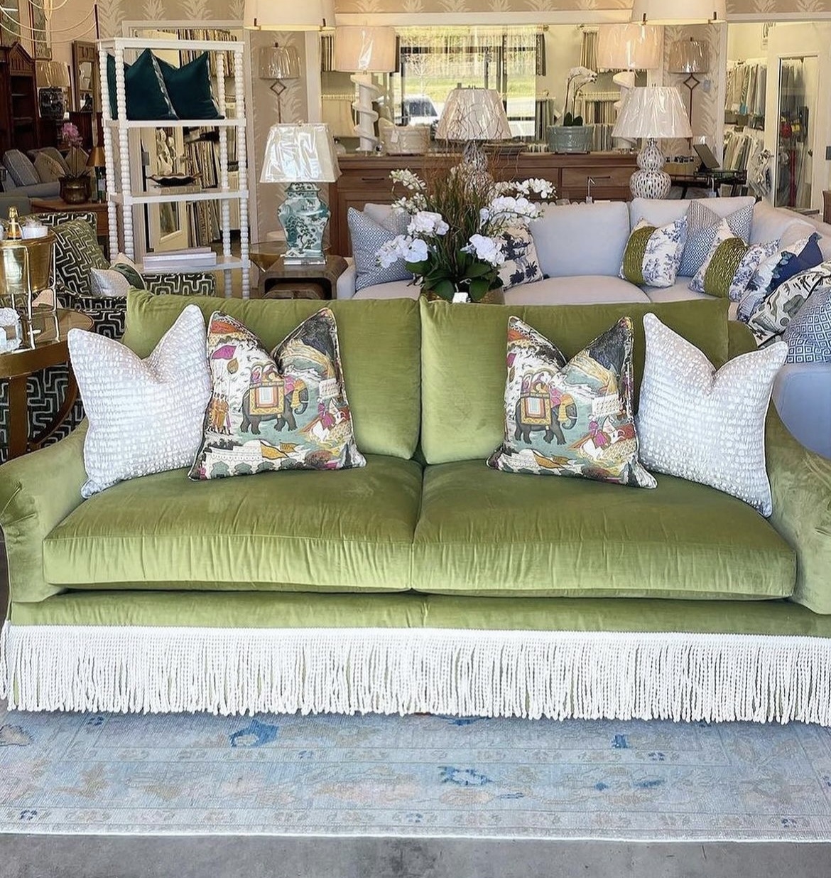 Skirted Sofa in Titan Lime with lime green velvet sofa