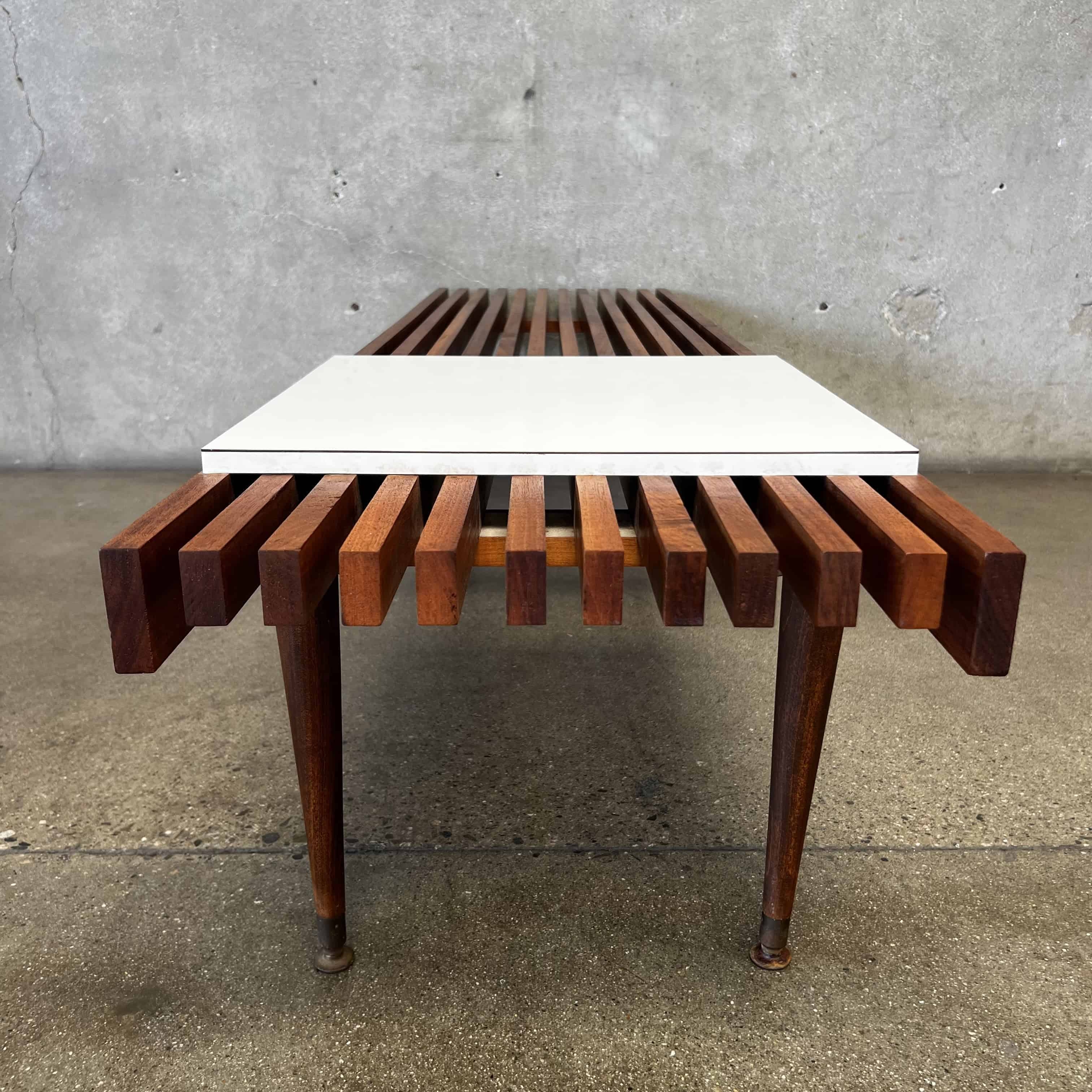Slat Bench Mid Century MCM Coffee Table White Insert
