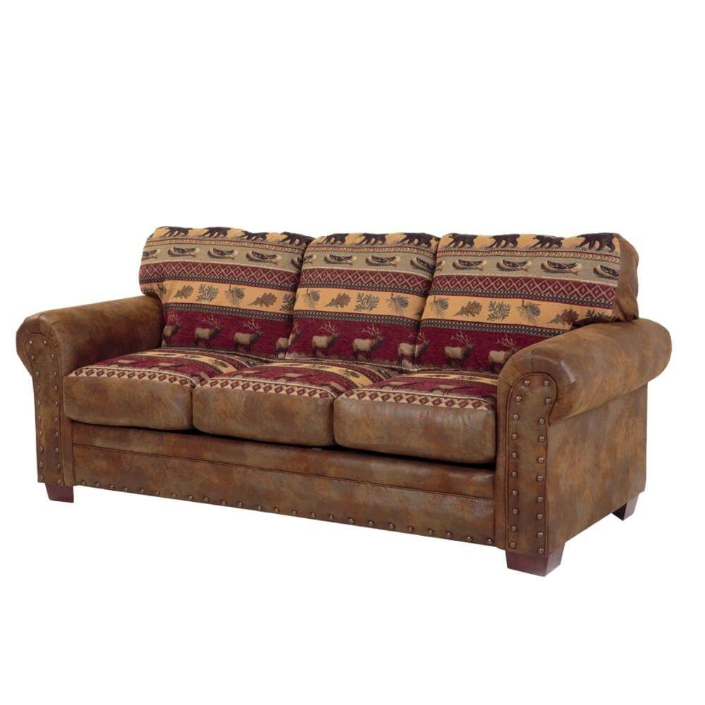 Sleeper Sofa with Wilderness Motif and Rolled Arms
