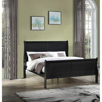 Sleigh Bed: Black Louis Philippe Curved Bed Frame