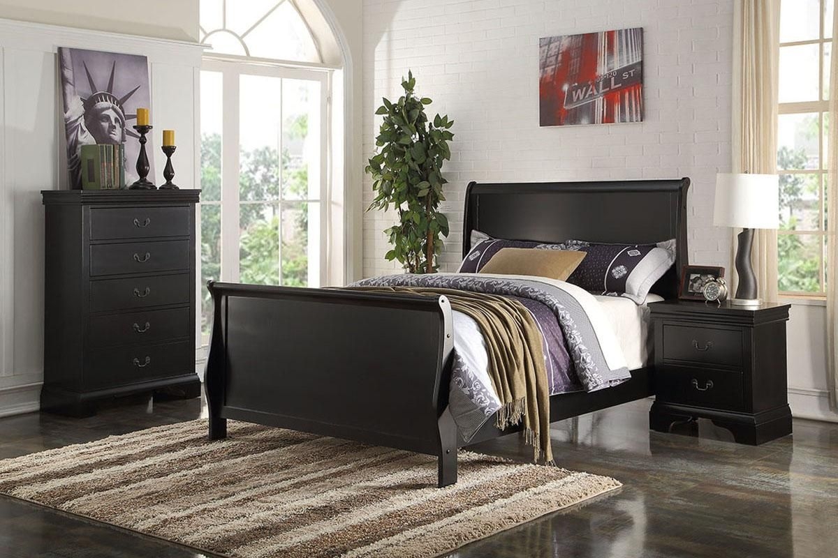 Sleigh Bed: Matching Footboard Satin Black Sleigh Bed