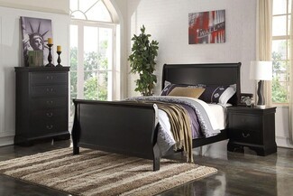 Sleigh Bed: Matching Footboard Satin Black Sleigh Bed