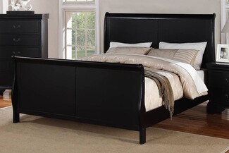 Sleigh Bed: Midnight Black Paneled Headboard Sleigh Bed