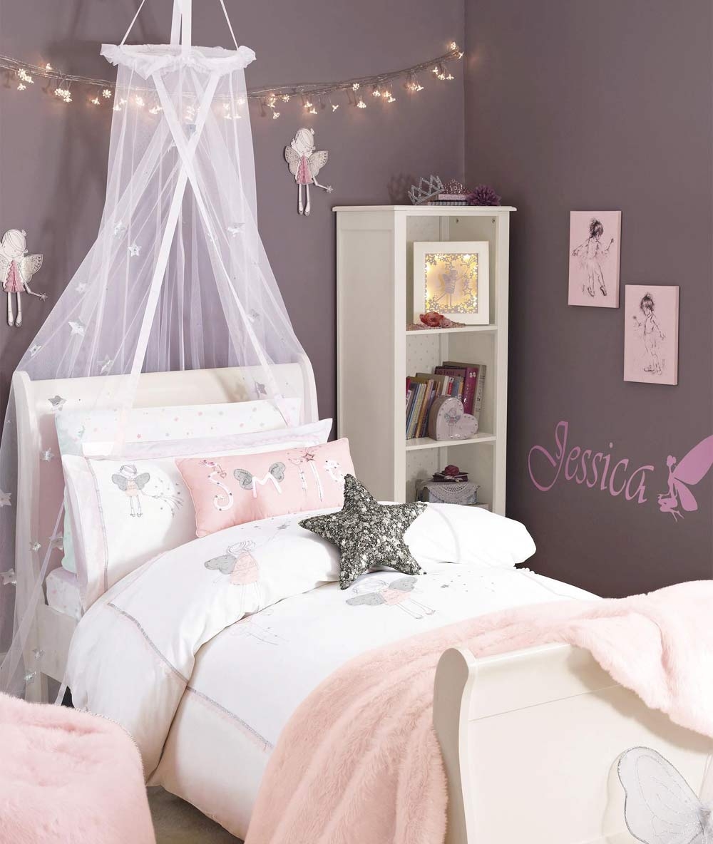 Sleigh Bed with Star Canopy and Mauve and Pink Girl's Room