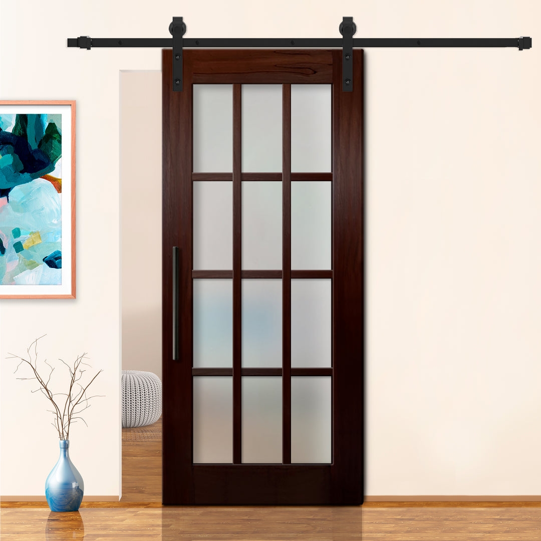 Sliding Barn Door: 12-Lite Espresso Wood Sliding Door