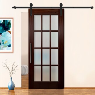 Sliding Barn Door: 12-Lite Espresso Wood Sliding Door
