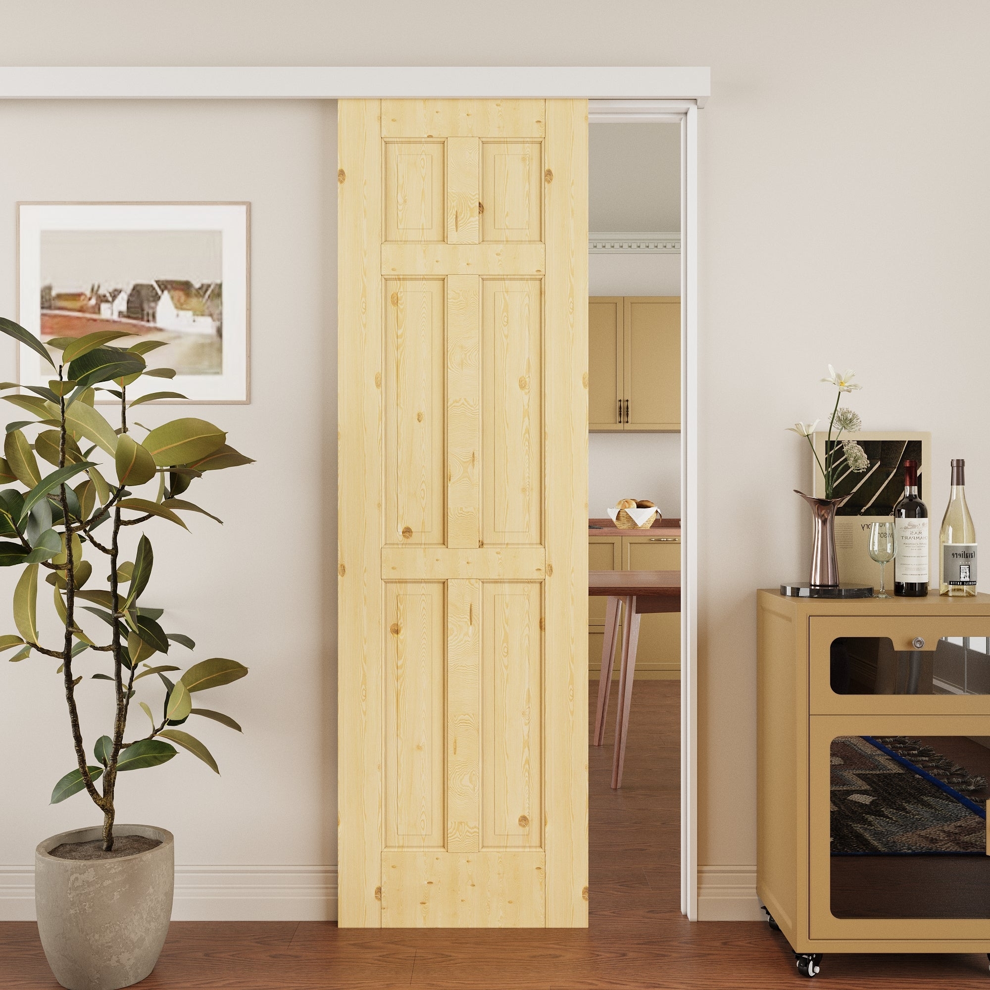 Sliding Barn Door: Arched 6 Panel Hidden Track Barn Door