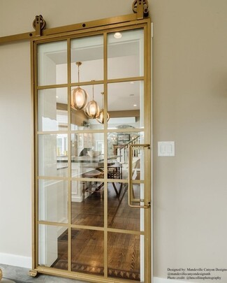 Sliding Barn Door: Gold Frame Industrial Hardware