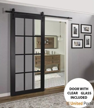 Sliding Barn Door: Grid Mullions Black Grid Barn Door