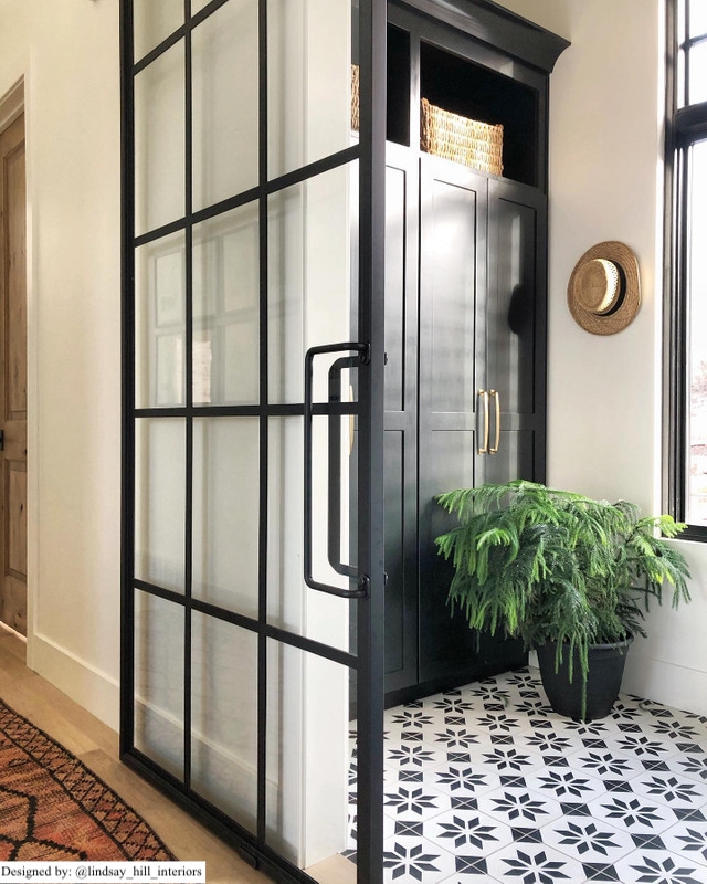 Sliding Barn Door Grid Panes black metal grid barn door