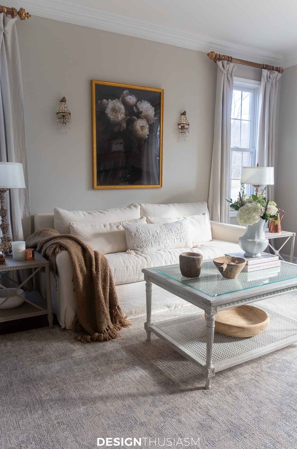 Slipcovered Sofa Using Cane Shelf Coffee Table French Design