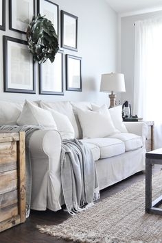 Slipcovered Sofa with Slipcover Skirt and Rolled Arm Farmhouse Couch