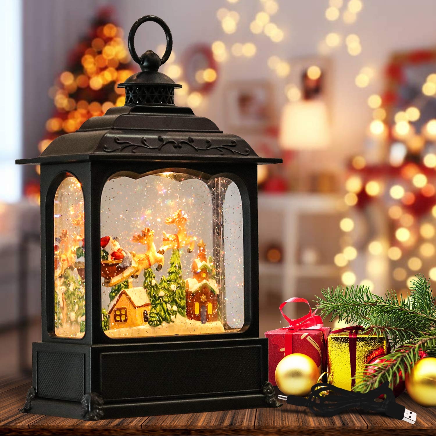 Snow Globe Lantern: USB Powered Flying Santa Reindeer