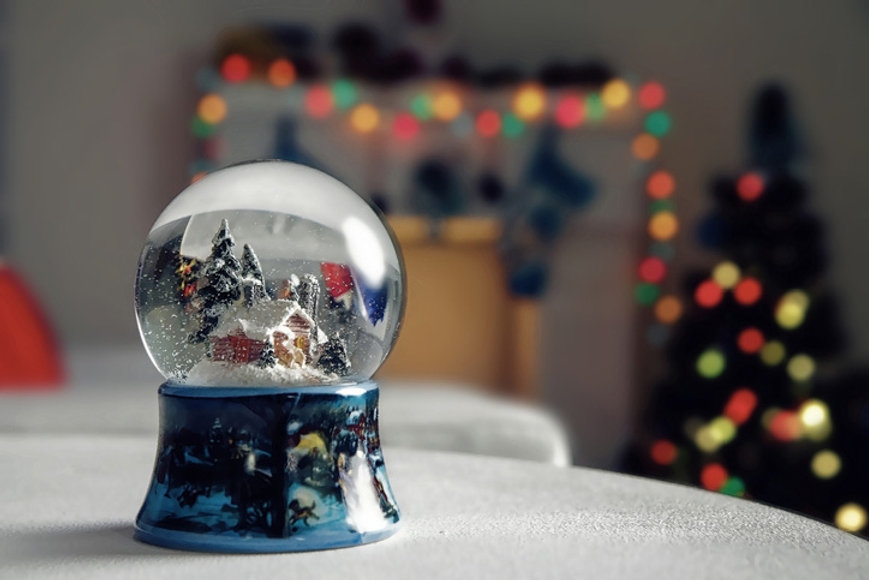 Snow Globe: Miniature Red Cabin Winter Village Base Scene