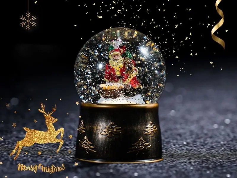 Snow Globe: Pine Tree Relief Antique Bronze Holiday Globe