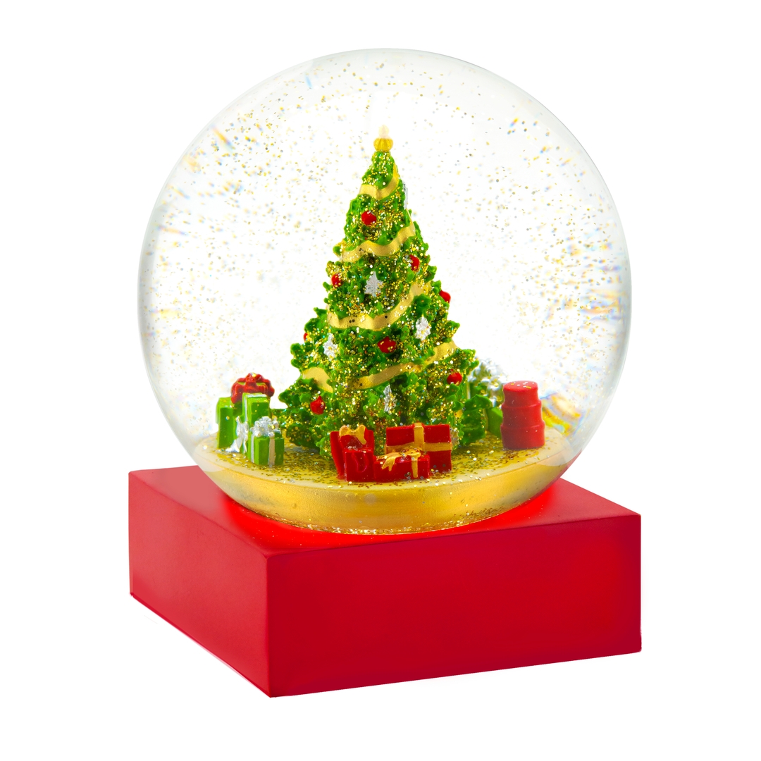 Snow Globe: Square Red Base Gold Glitter Holiday Accent