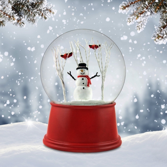 Snow Globe: White Birch Trees Cardinal Bird Seasonal Accent