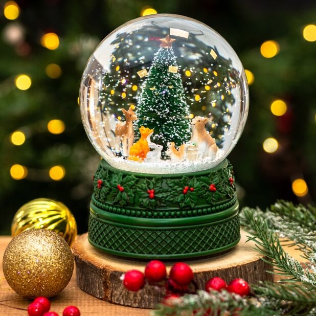 Snow Globe: Woodland Animal Cast Sculpted Holly Base