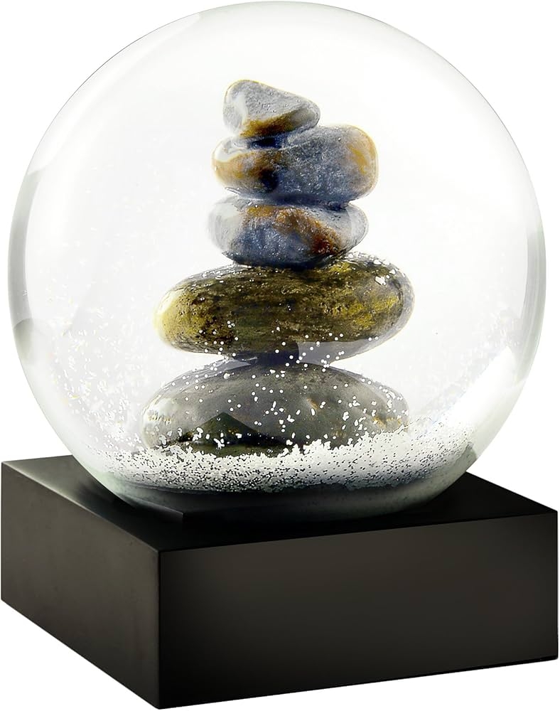 Snow Globe: Zen Cairn Sculpture Matte Black Modern Art