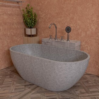 Soaking Bathtub for Terracotta Bathroom Design, Matte Gray Oval