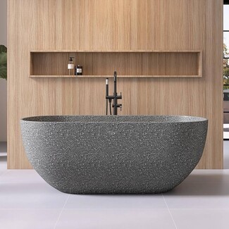 Soaking Bathtub in Grey Terrazzo, Egg Shaped Silhouette