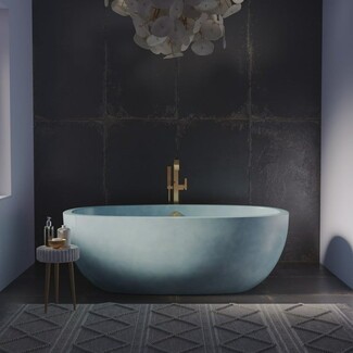 Soaking Tub in Ocean Blue Concrete, Matte Mottled Finish