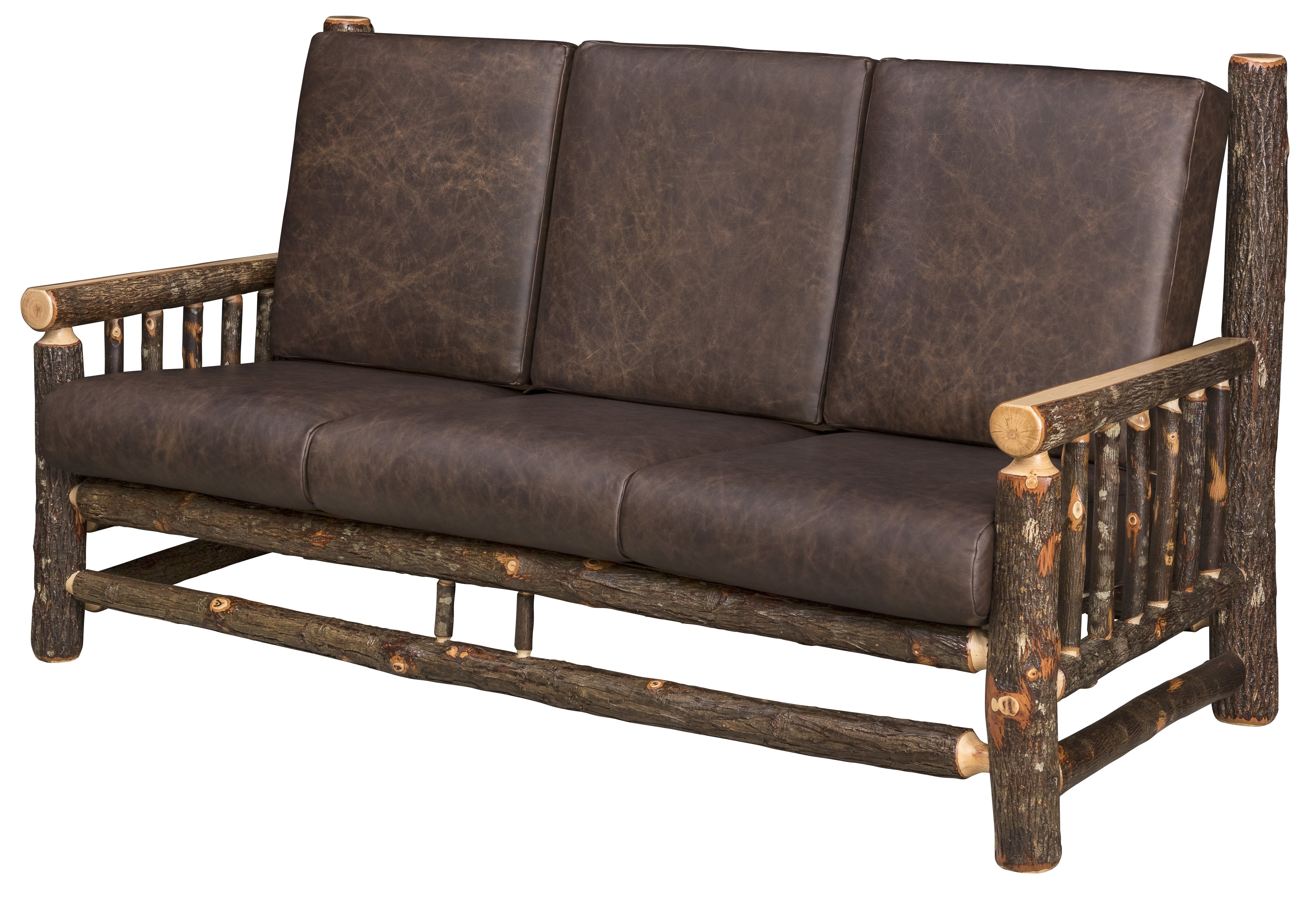 Sofa: Bark On Frame Hickory Log Seating for Cabin Interiors