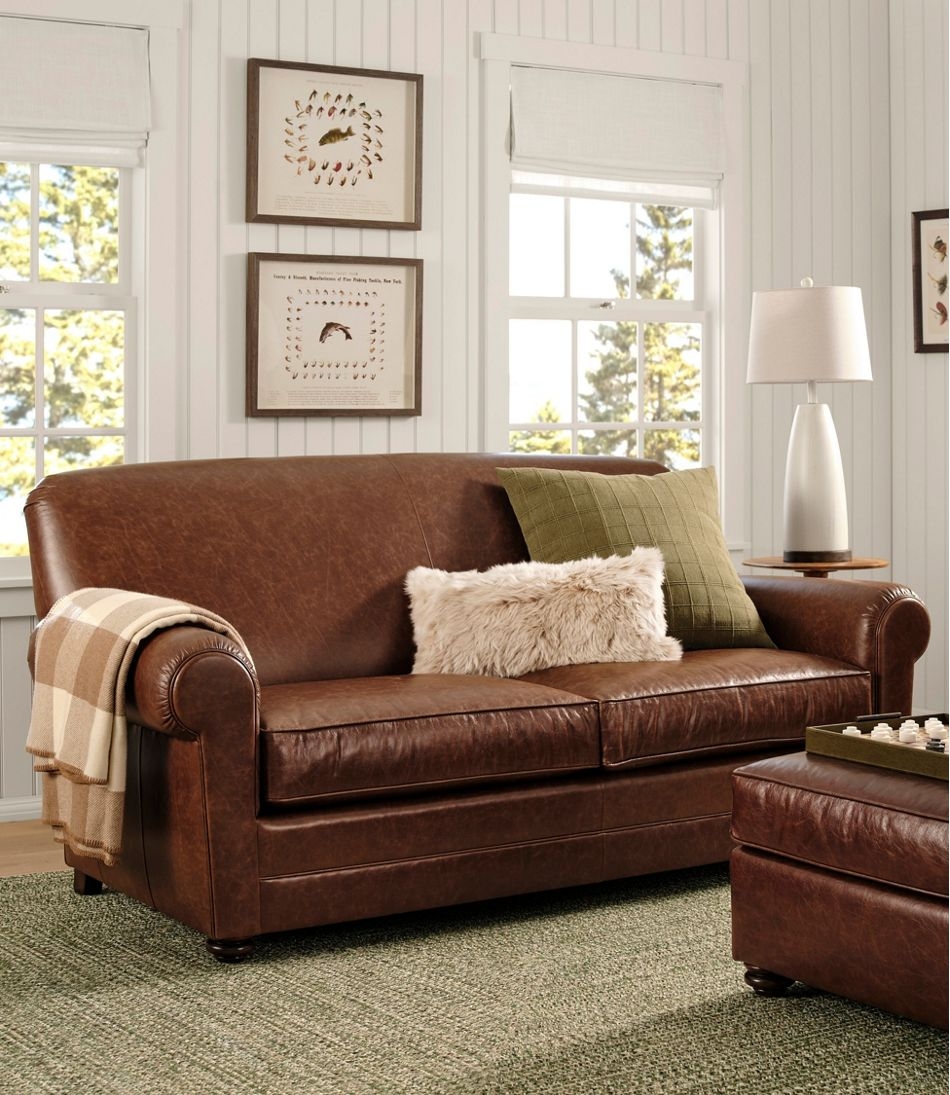 Sofa: Cognac Leather Like Seating with Rolled Arm Couch